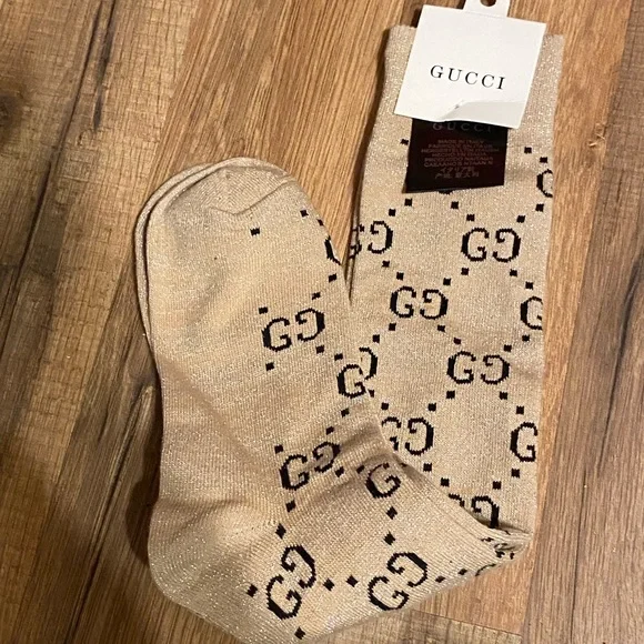 Gucci Tan GG Patterned Women’s Socks COMES WITH BOX - Picture 2 of 4